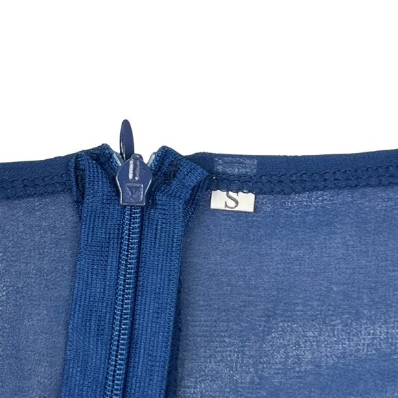 TS Conture Dress S Navy Blue Tea Length Embroidered Lace Bodice Chiffon Skirt - Picture 11 of 14